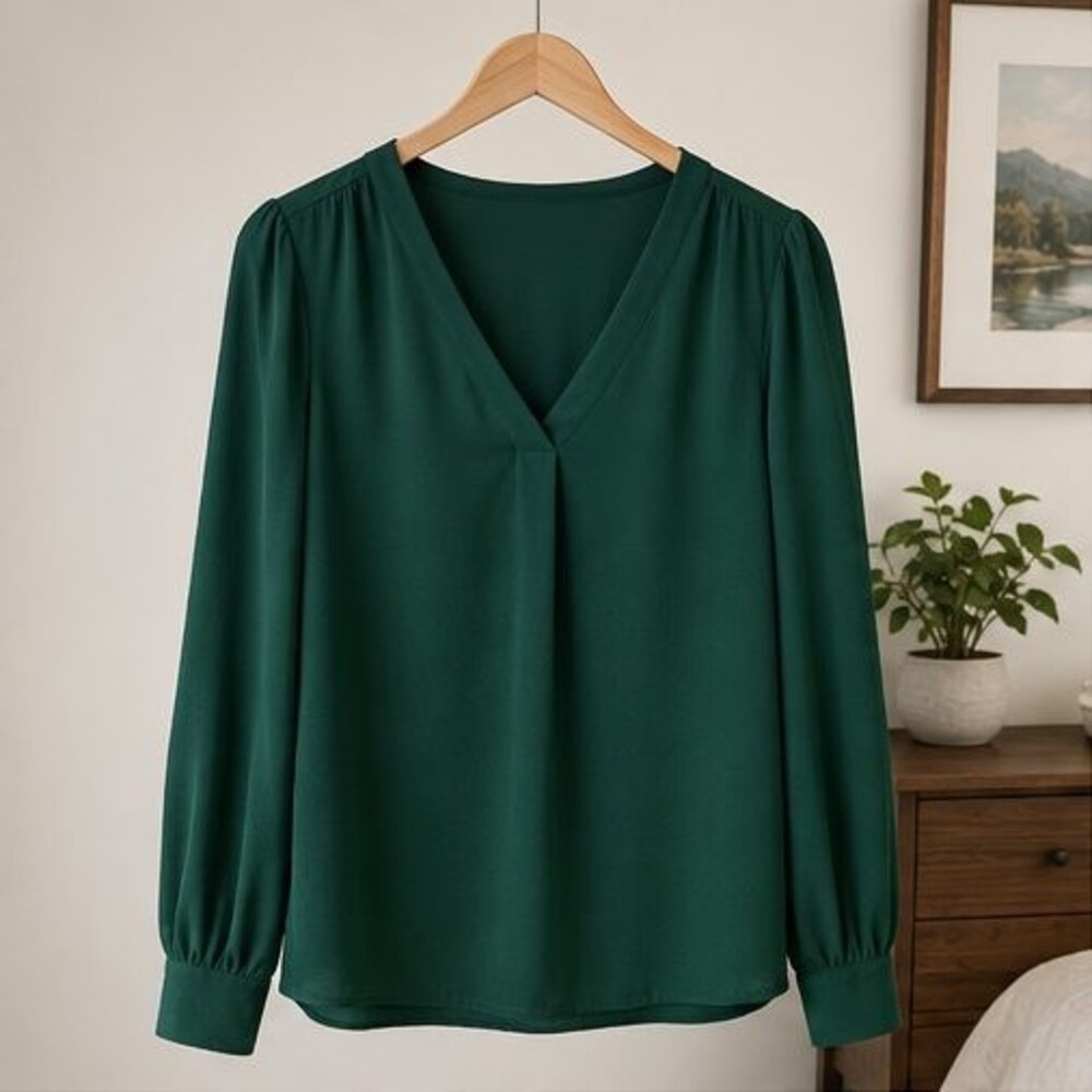Emerald Crepe V Neck Blouse